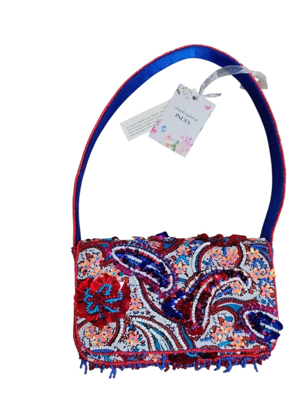 Viral Tik Tok Embroidered Beaded Red Floral Shoulder Bag Made In India NWT